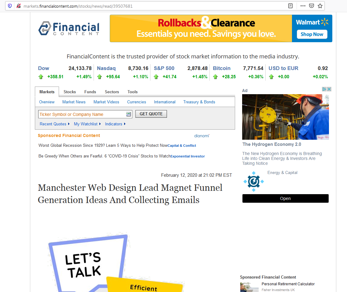 Example of a full page placement on news or media website - 2